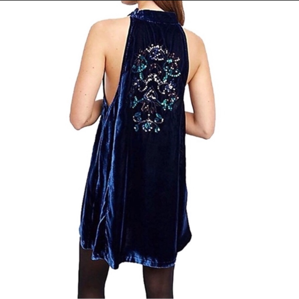 Free People Blue velvet sequin swing dress - Picture 5 of 16